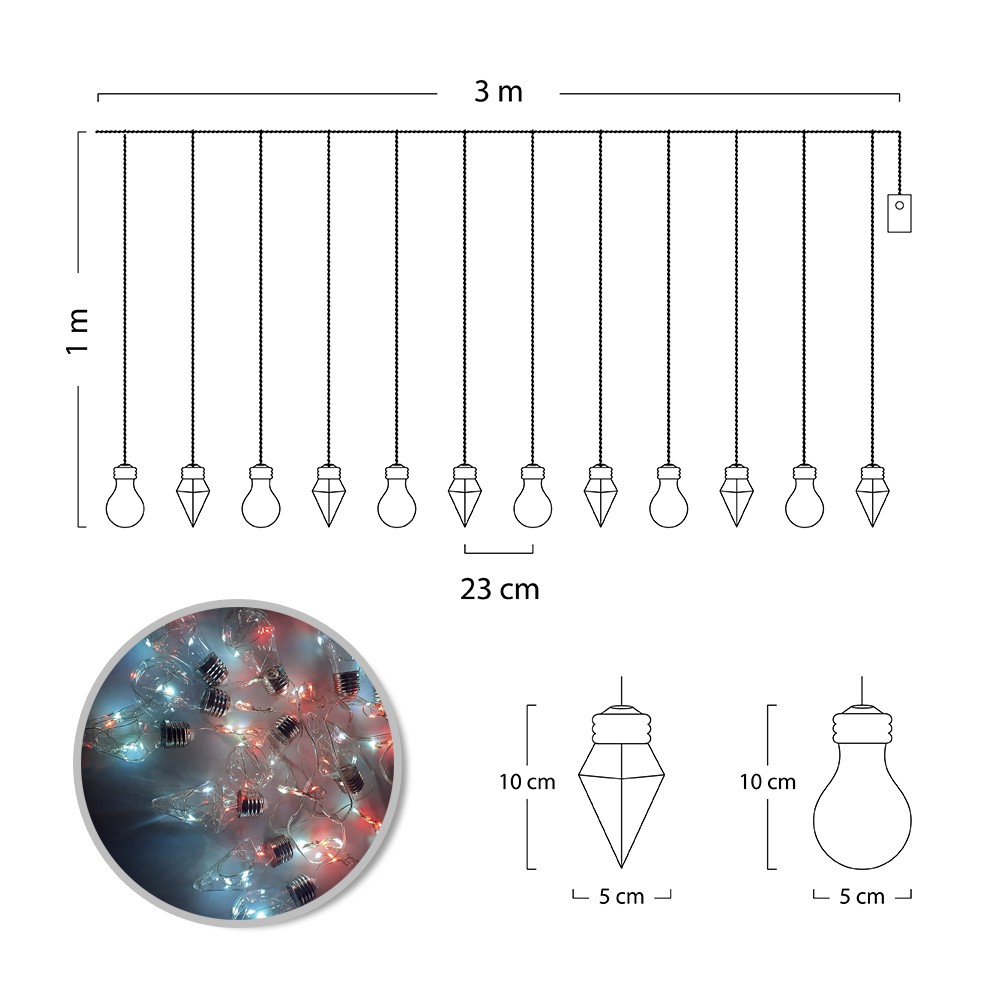 Extensión Micro LED Cortina 3X1m 168 Bombillos Multicolor 1609